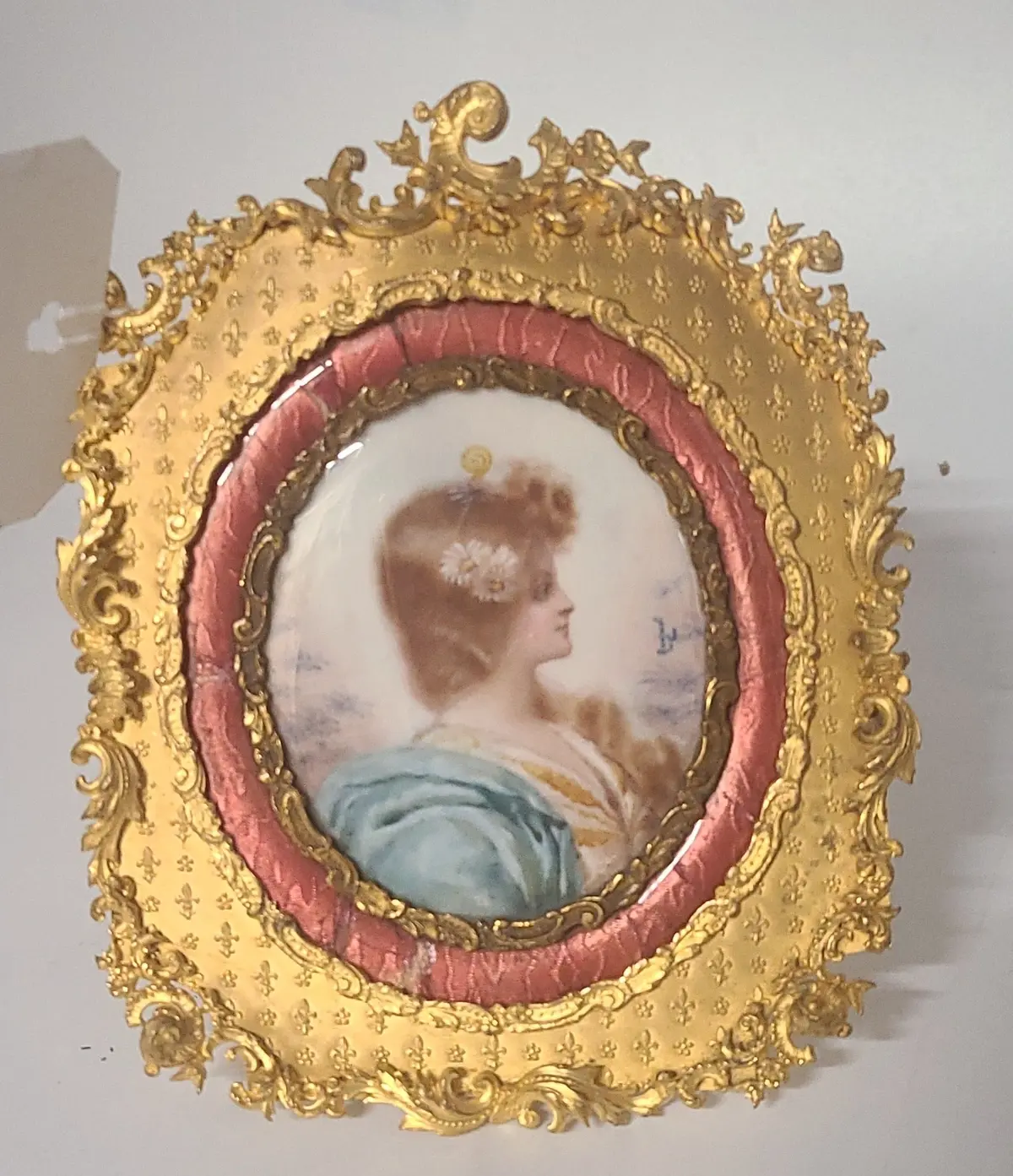 Signed Louis Xvi Ornate Framed Brass Lady Painting 1