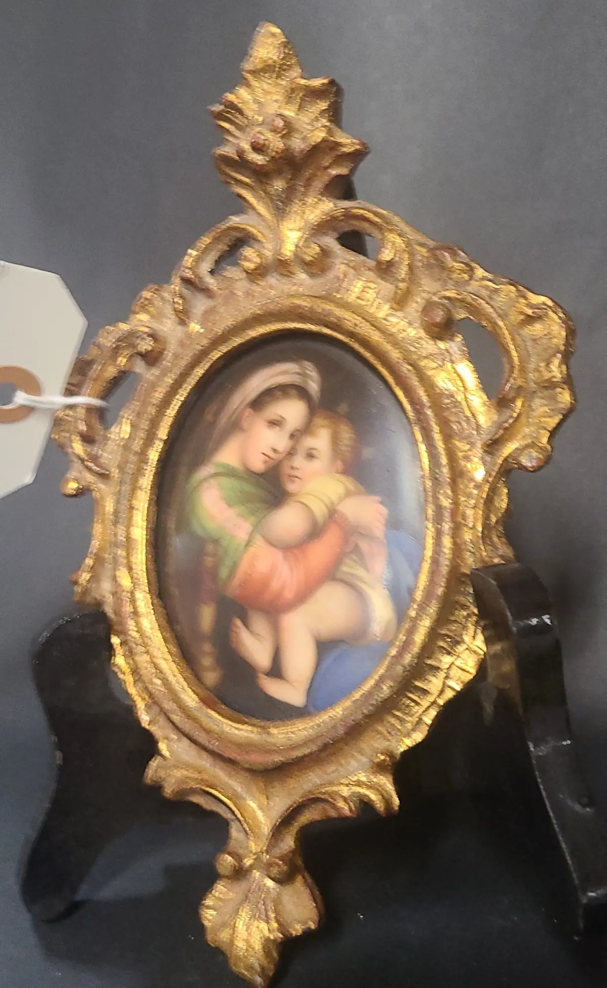 Small Porcelain Madonna And Child Painting In Ornate Gold Frame 1