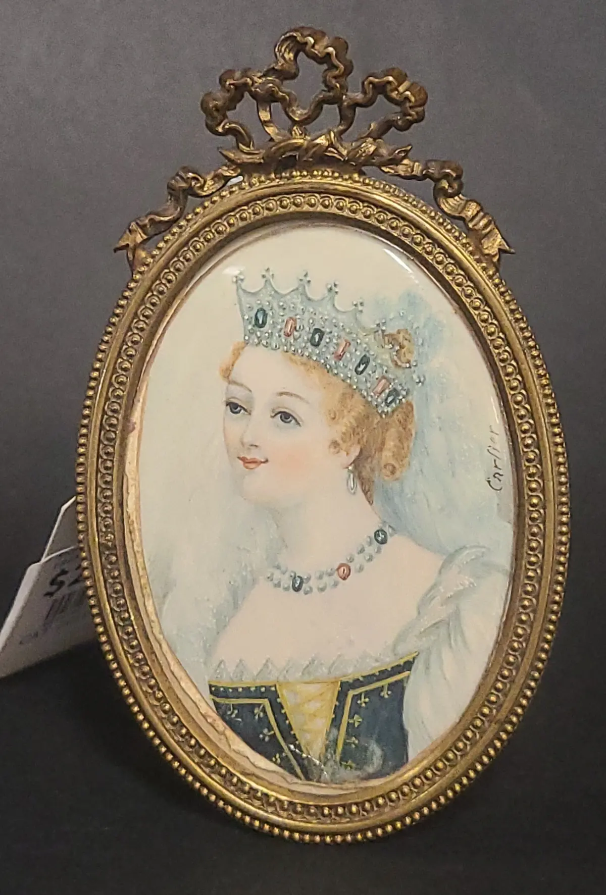Signed Small Oval Framed Portrait Painting With Brass Frame 1