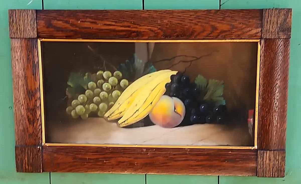 Oak Arts And Crafts Framed Pastel Fruit Still Life With Bananas 1