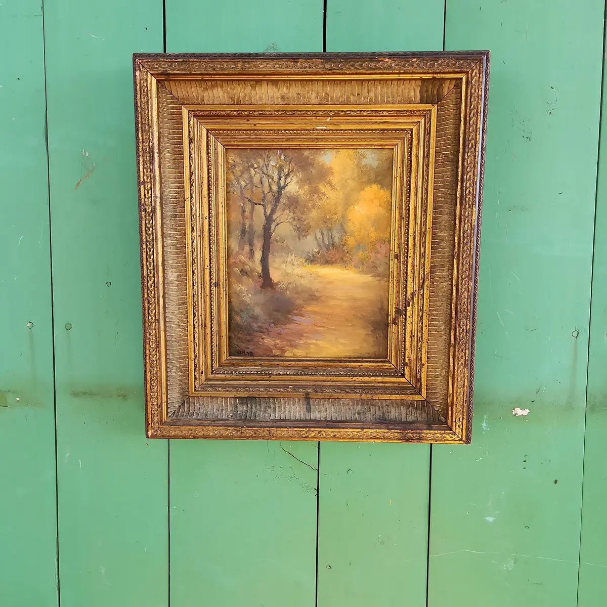 Gilt Framed Vertical Impressionist Sylvan Oil Painting 1