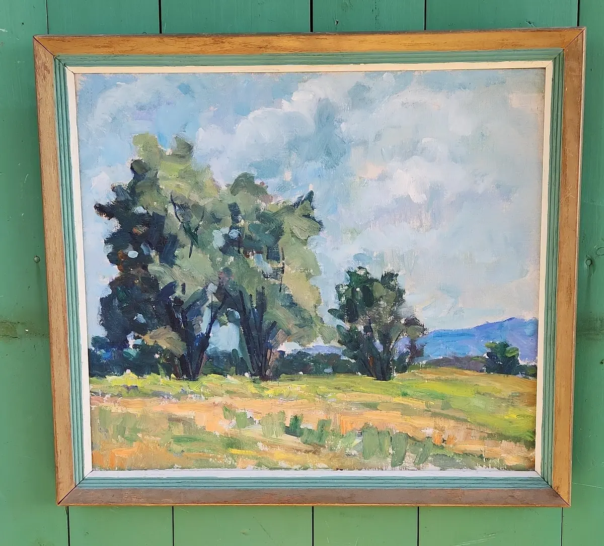Framed Impressionist Oil Painting Of Trees In A Field 1