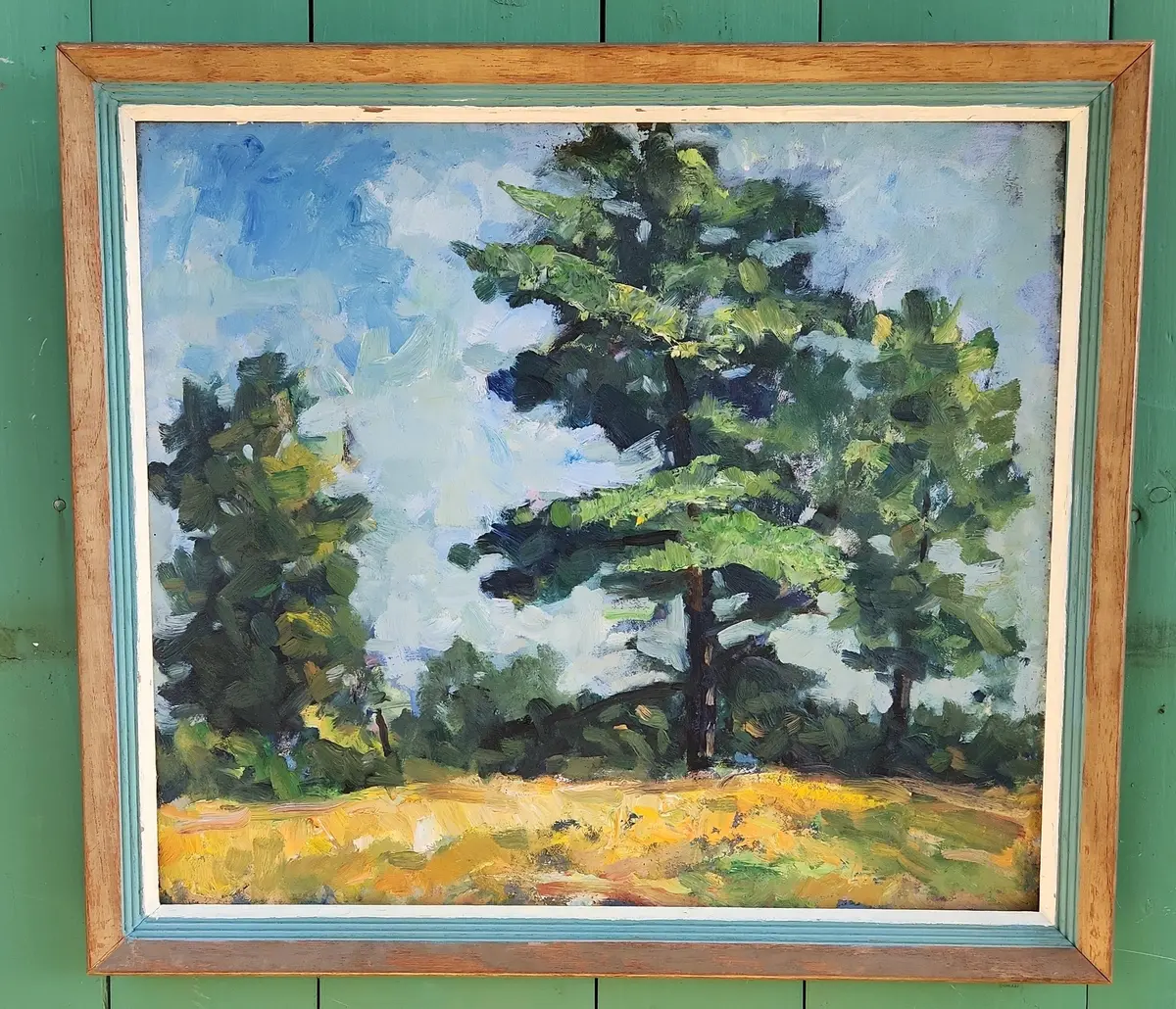 Framed Impressionist Conifer Oil Paintng 1