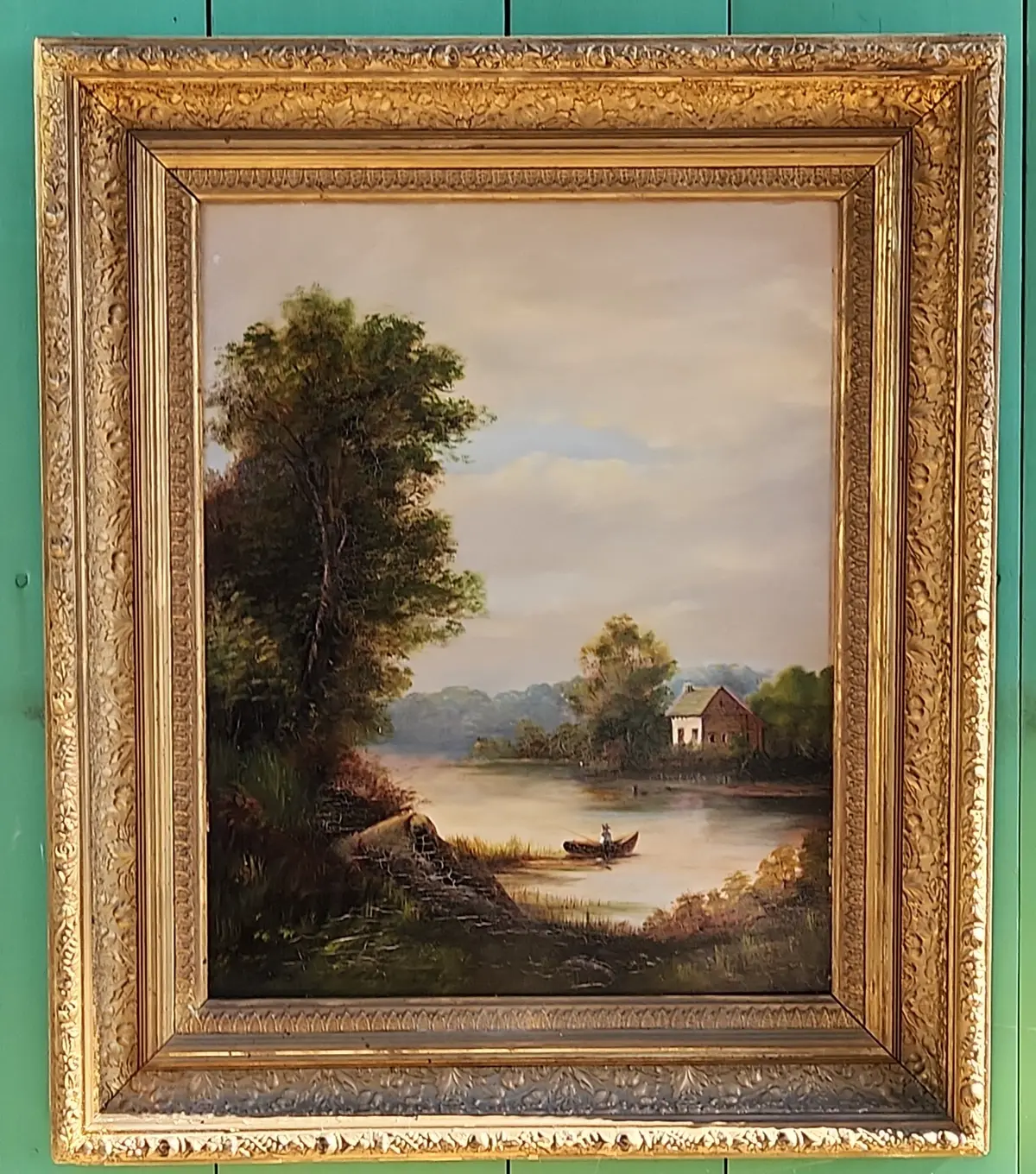 Gold Framed 19Th Century Vertical Landscape Oil Painting With A River 1