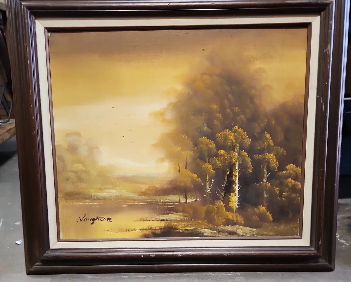 Framed Orange Landscape Oil Painting By Naughton 1