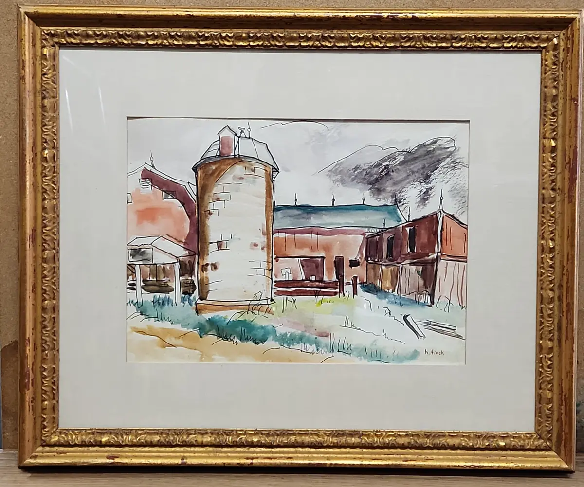 Framed Mixed Media Painting Of A Silo 1