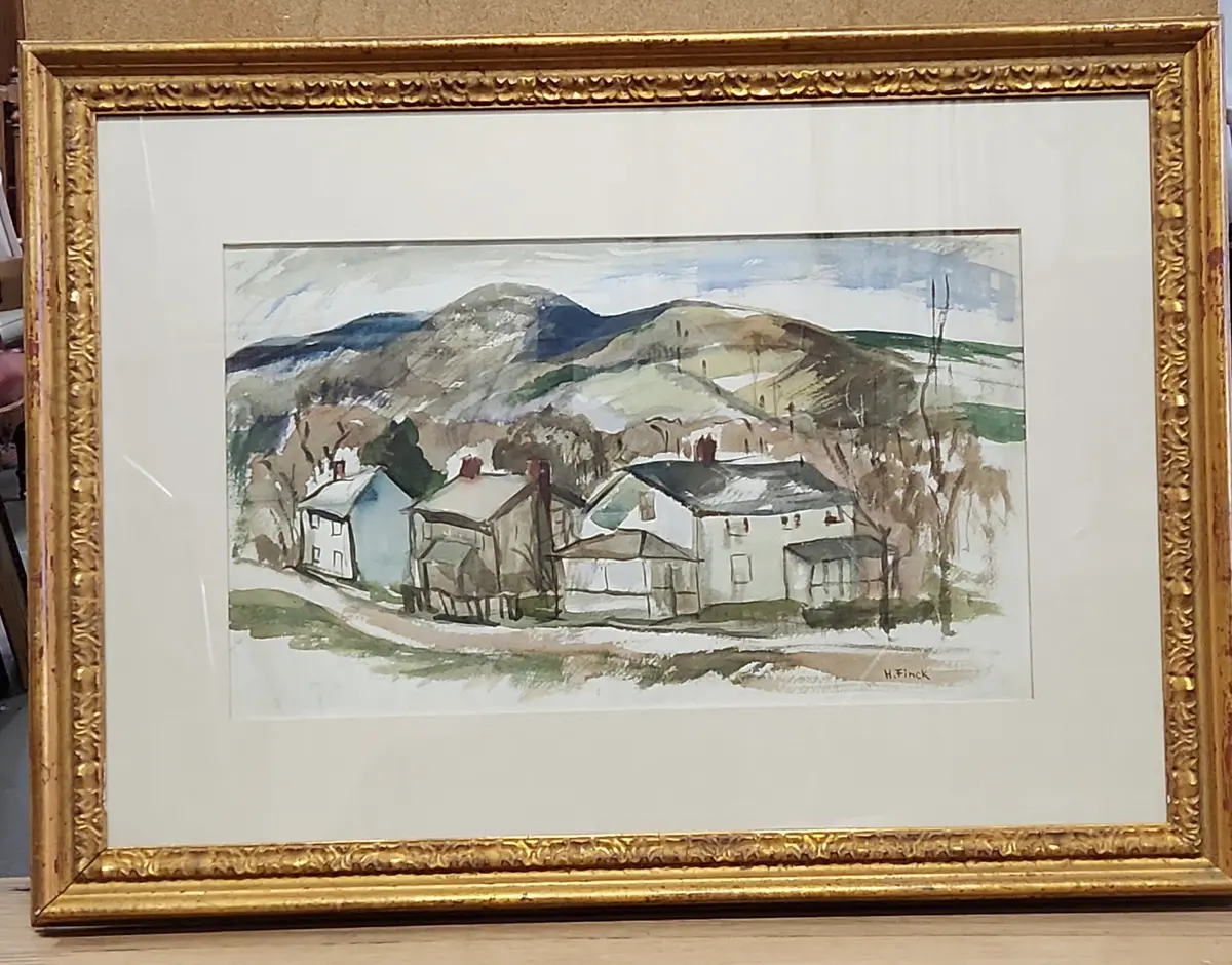 Framed Water Color Painting Of A Village 1