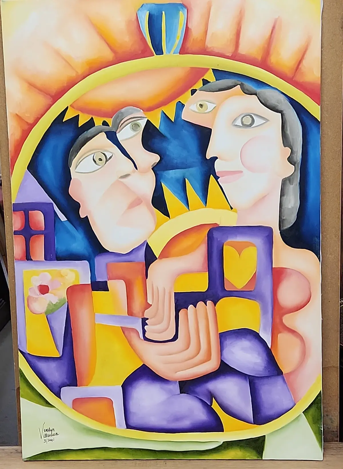 Unframed Abstract Oil Painting Of 4 Faces By Veralynn Villanueva 2001 1