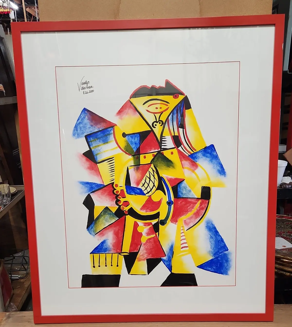 Framed Abstract Painting With Blue, Yellow And Red By Veralynn Villanueva 2000 1
