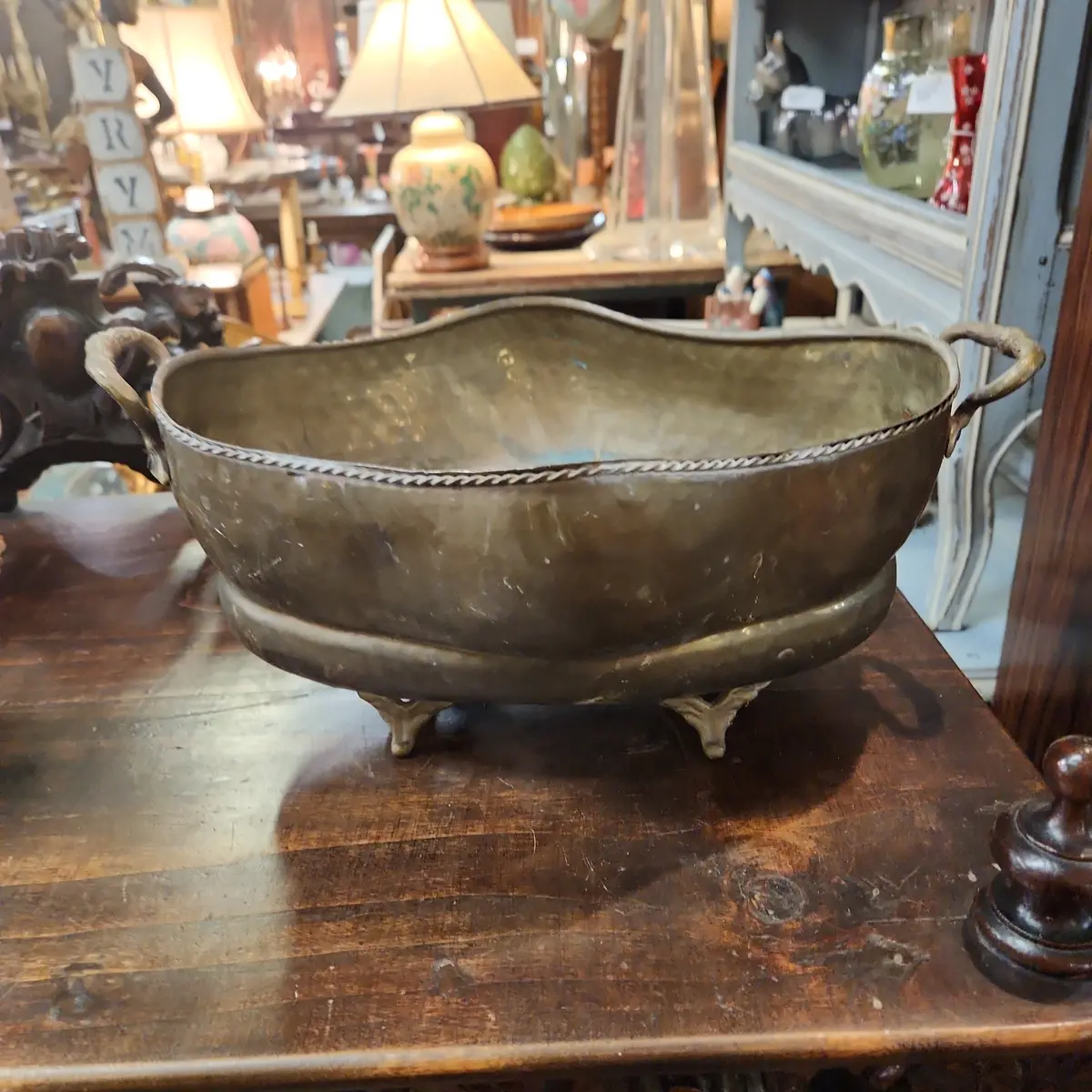 Small Shaped Footed Brass Planter 1
