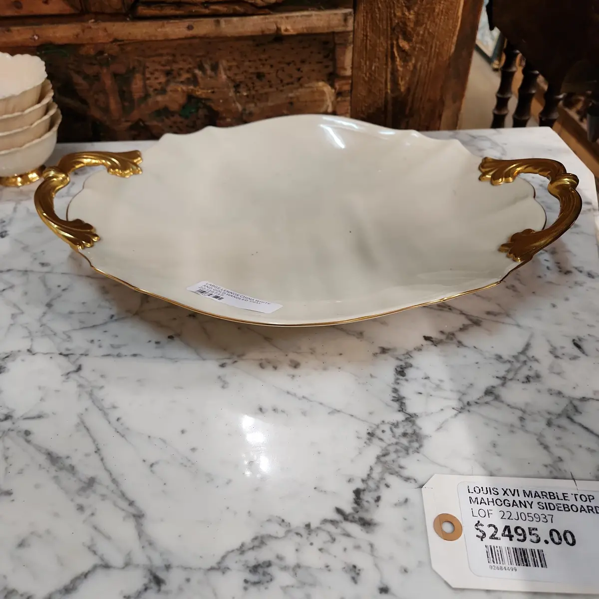 Large Lennox China White And Gold Handled Tray 1