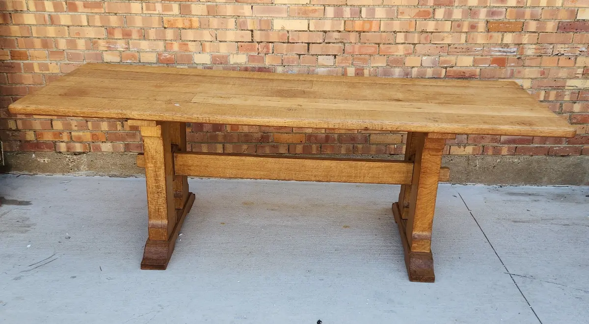 Rustic Rough Hewn Oak Trestle Table 1