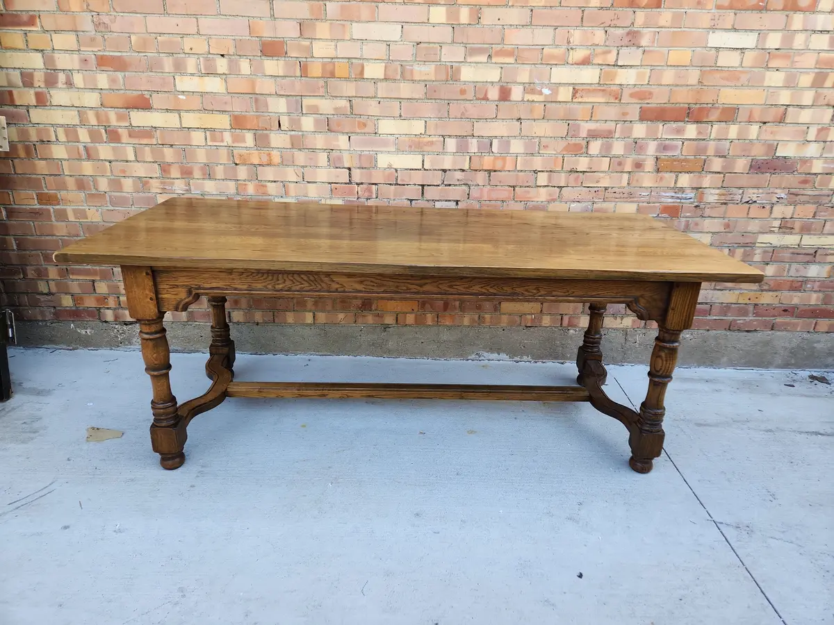 Pegged Rustic Oak Farm Table With Turned Legs 1