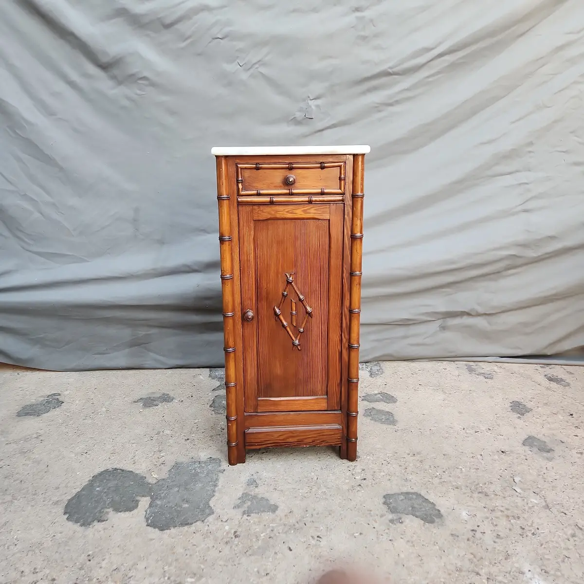 Faux Bamboo Marble Top Nightstand 1