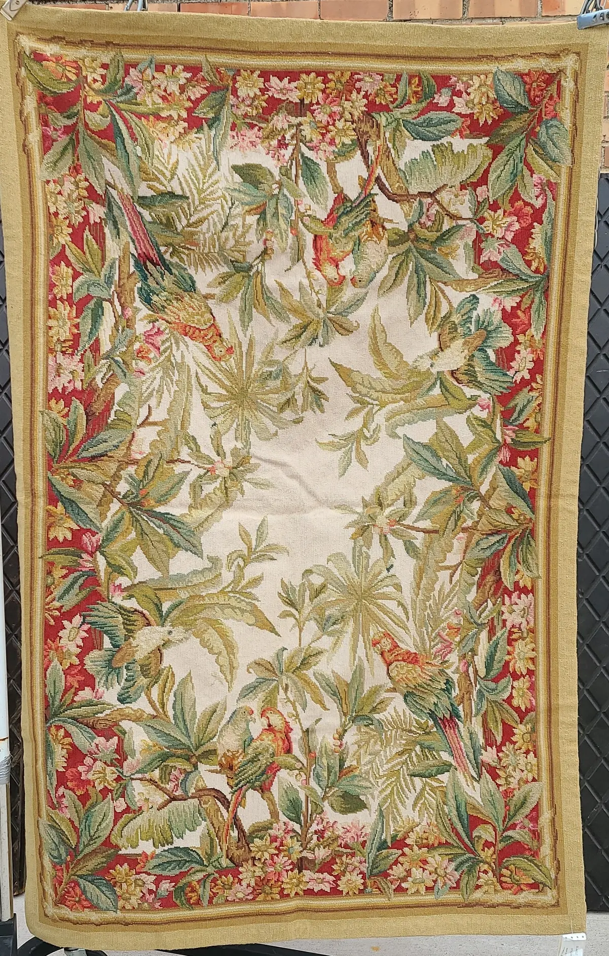 Vertical Chinese Needlepoint Tapestry With Scarlet Macaws 1