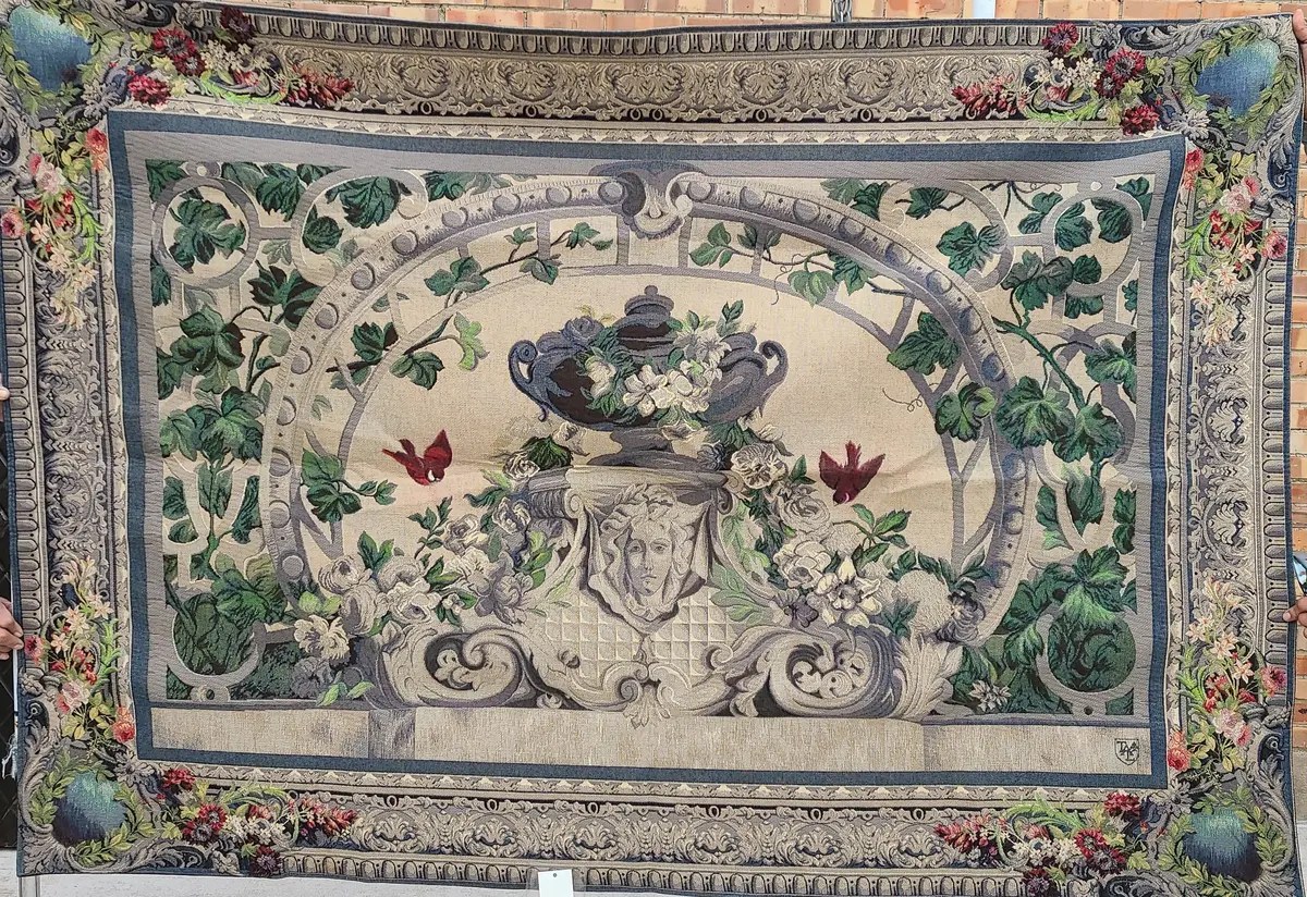 Horizontal Tapestry Of Versailles Arches With Birds And Face Of Lady 1