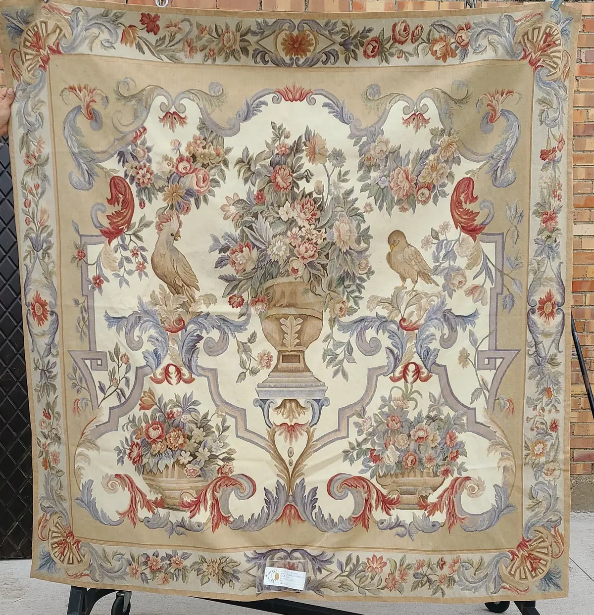 Square Tapestry Cockatoo And Magpie With Golden Urn 1