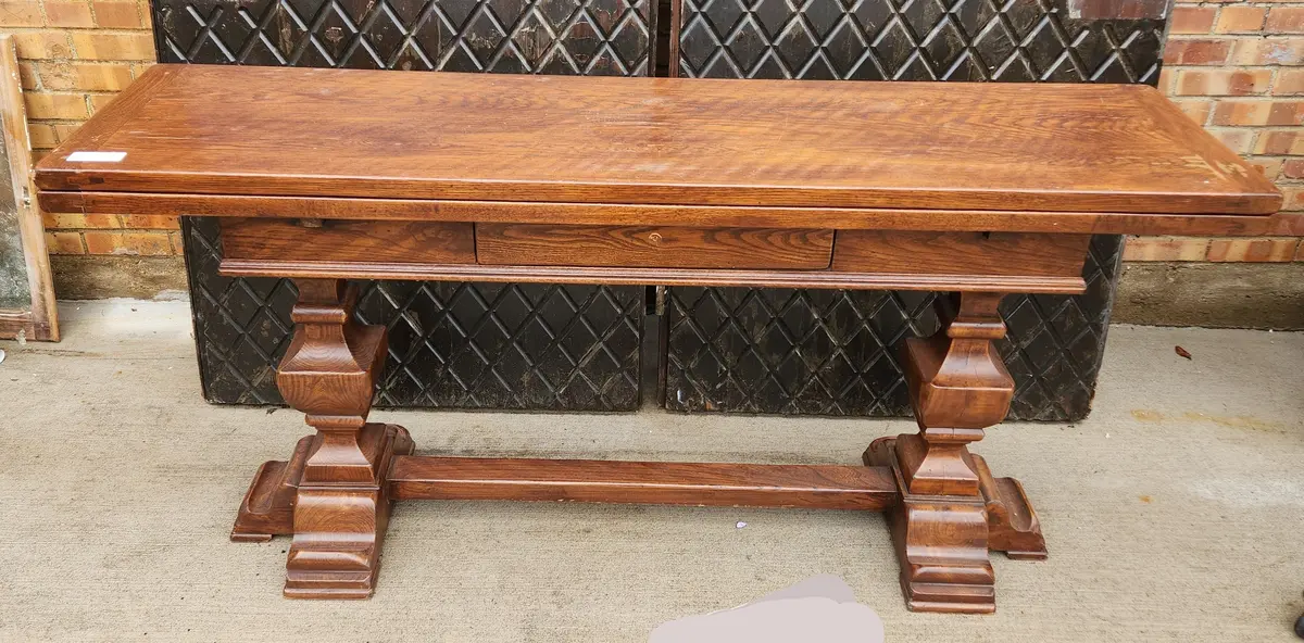 Double Pedestal Oak Sofa Table 1