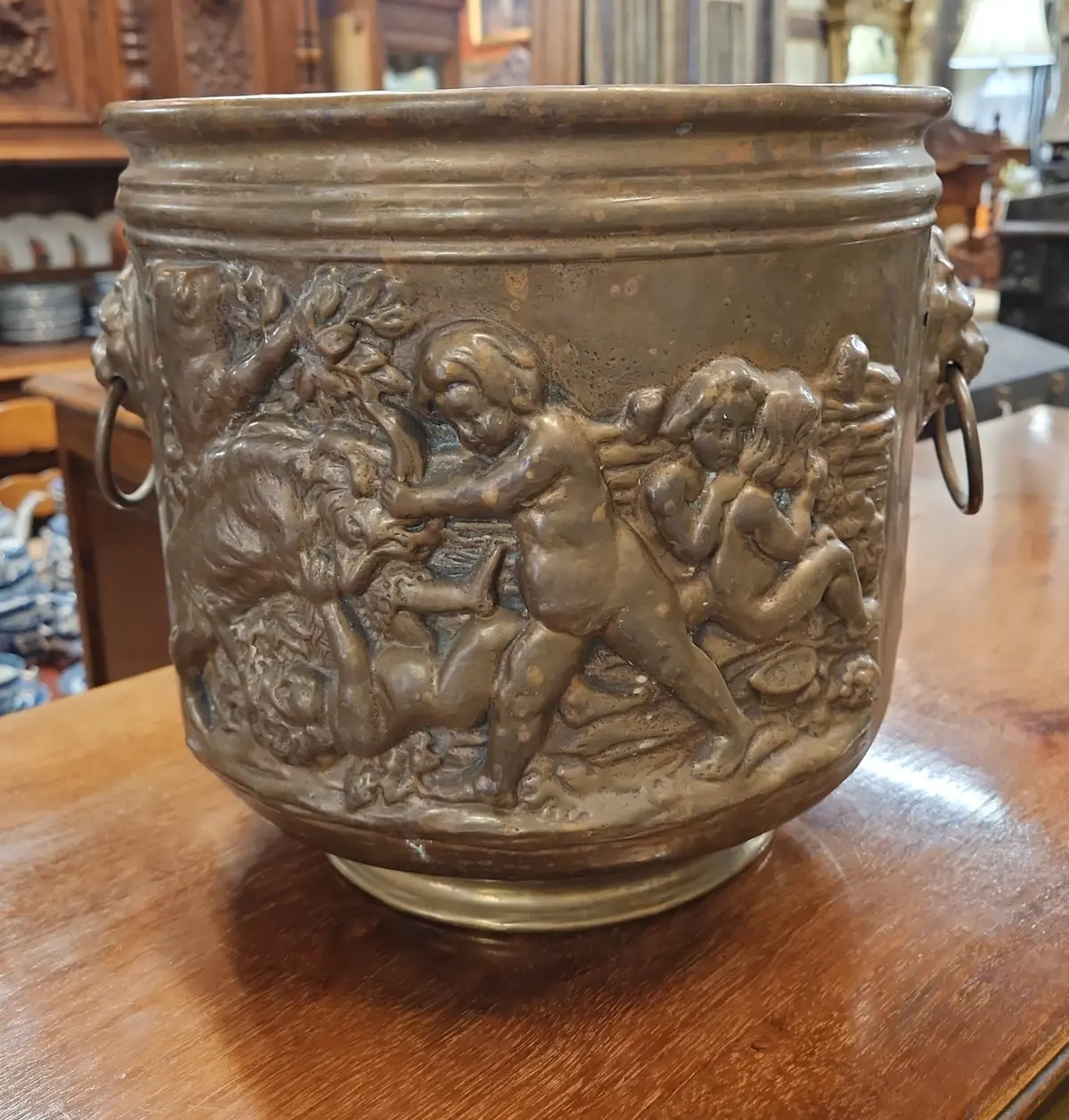 Lions And Cherubim Brass Cashpo Jardiniere 1
