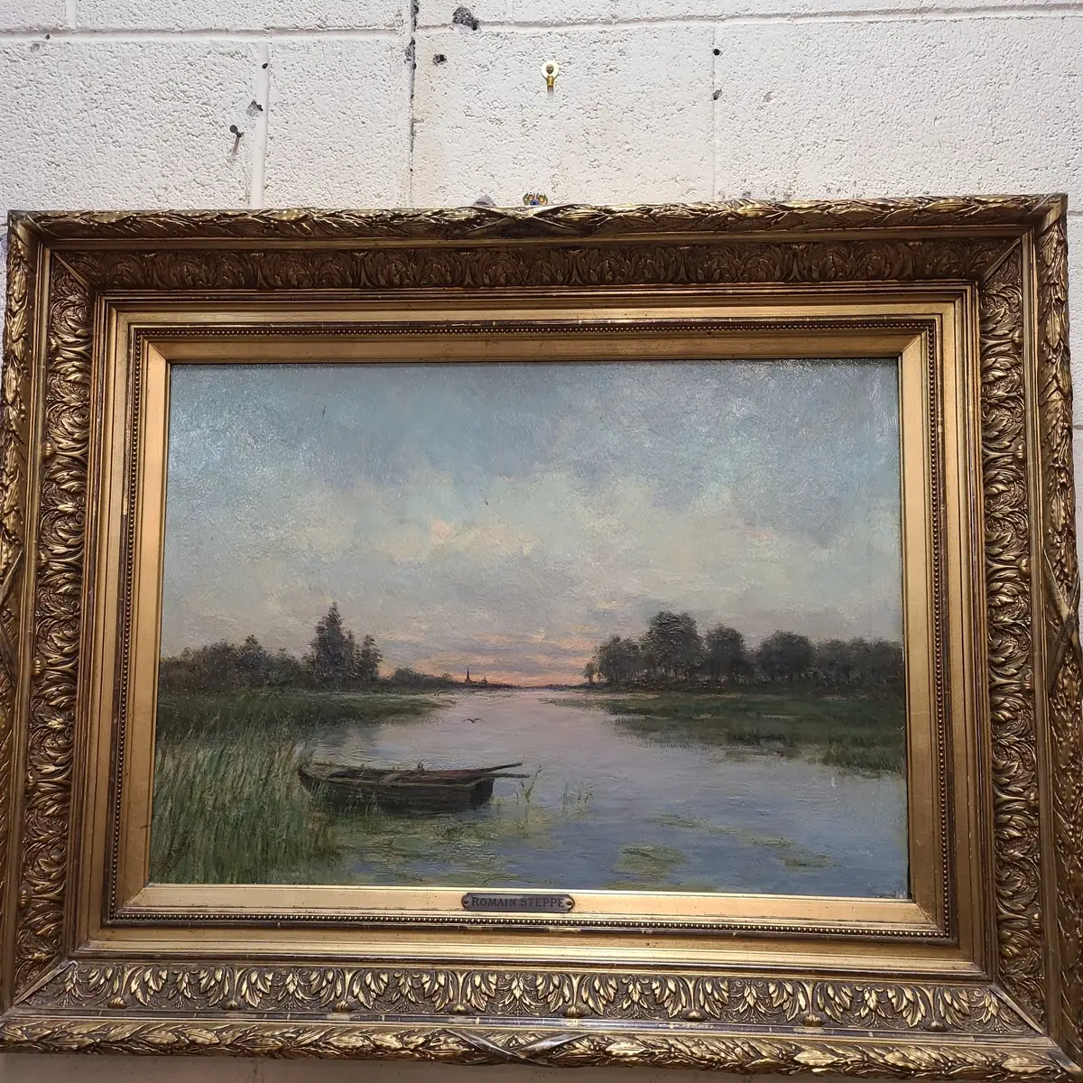 Gilt Ornate Framed Landscape Oil Painting On Canvas By Romaine Steepe 1