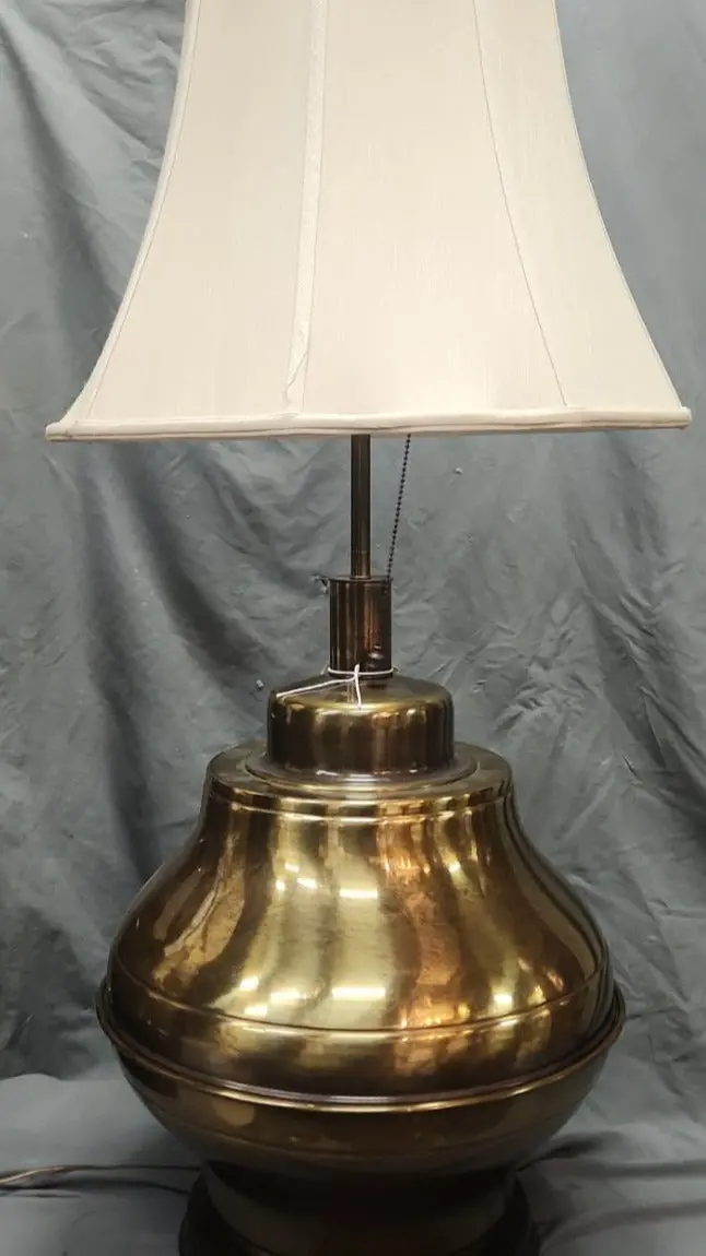 Large Brass Lamp With Wide Base And Shade 1