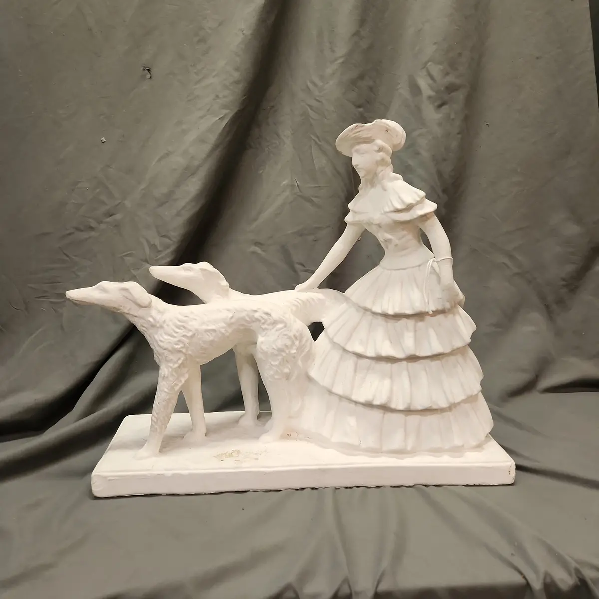 Plaster Statue Of Girl With 2 Dogs 1