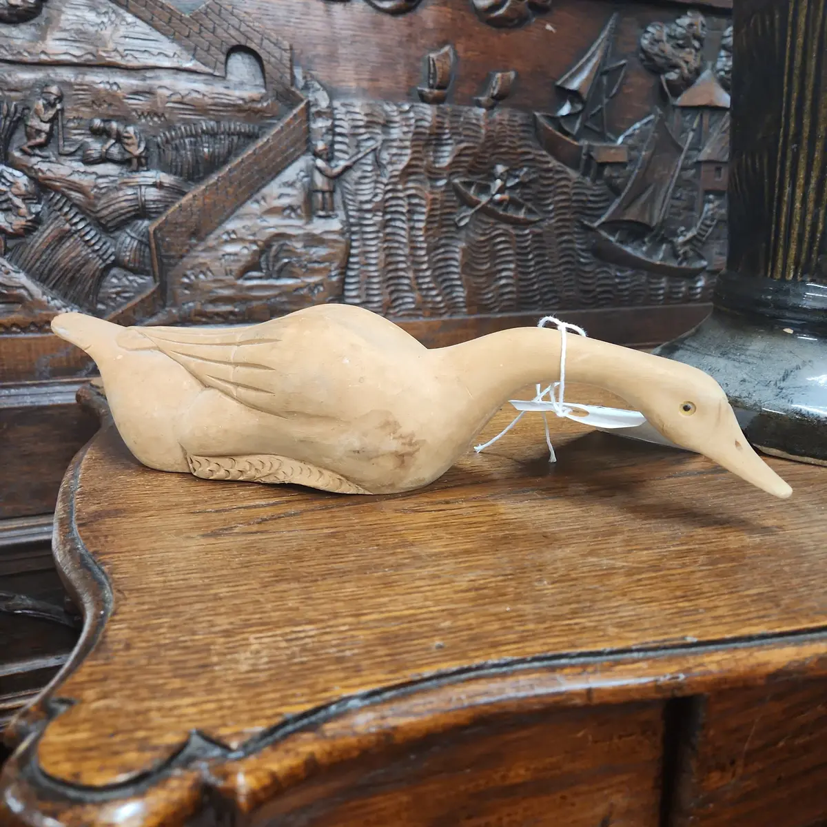 Carved Raw Wood Goose Decoy 1