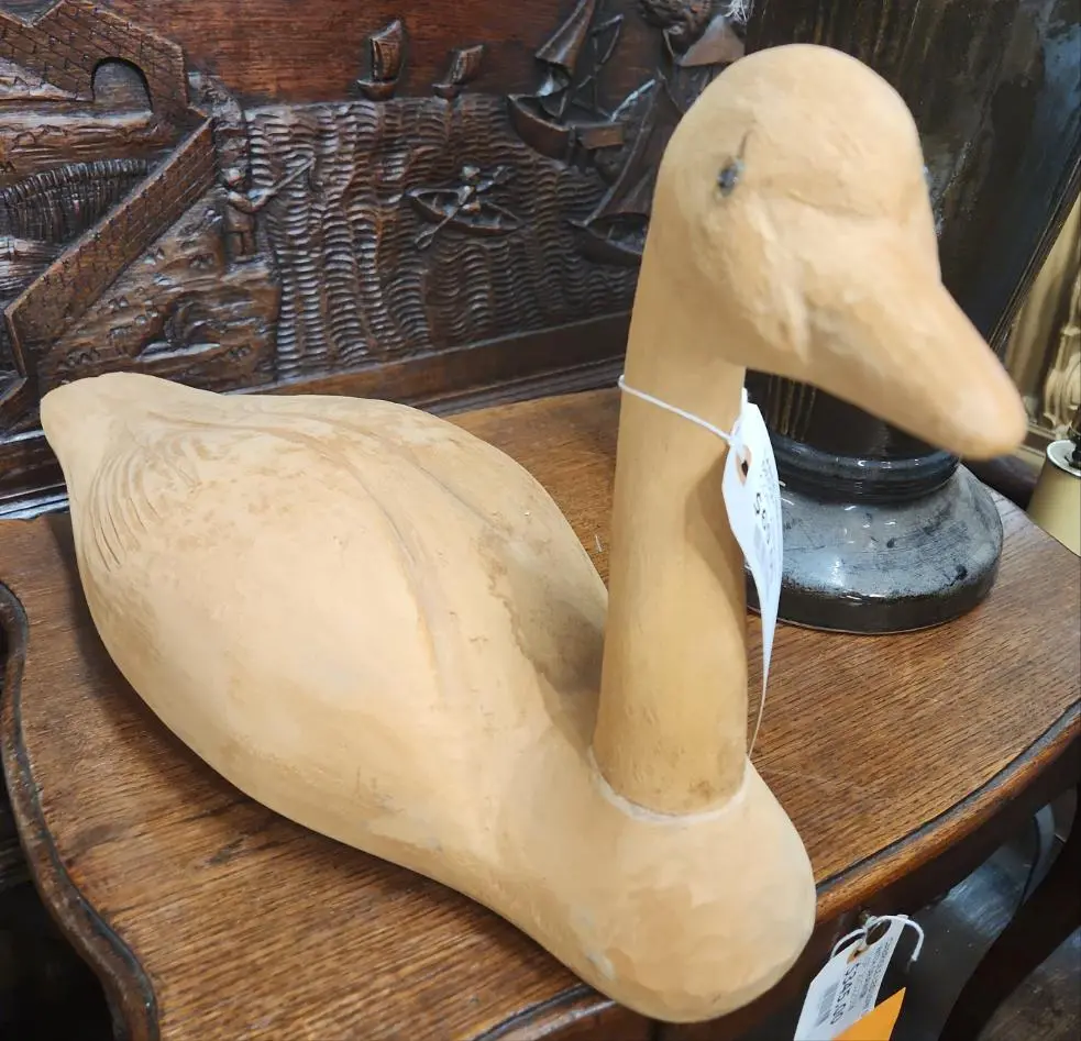 Large Wood Carved Goose Decoy 1