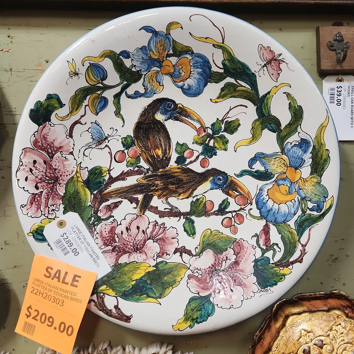 Large Italian Painted Platter Of Toucan Birds 1