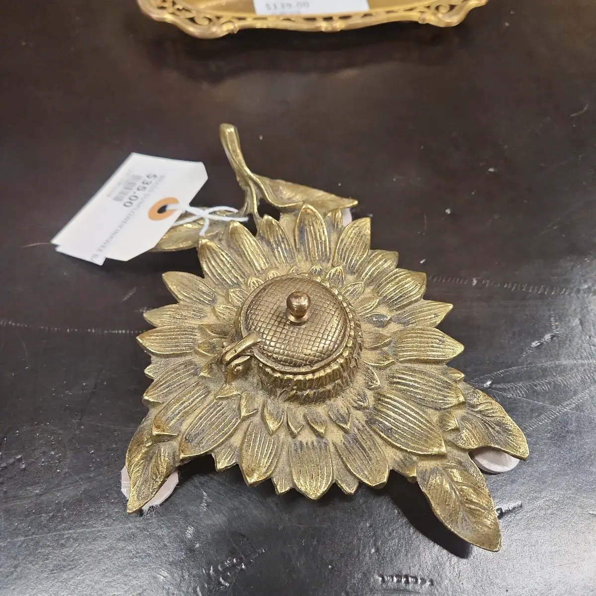 Brass Sunflower Inkwell Base 1