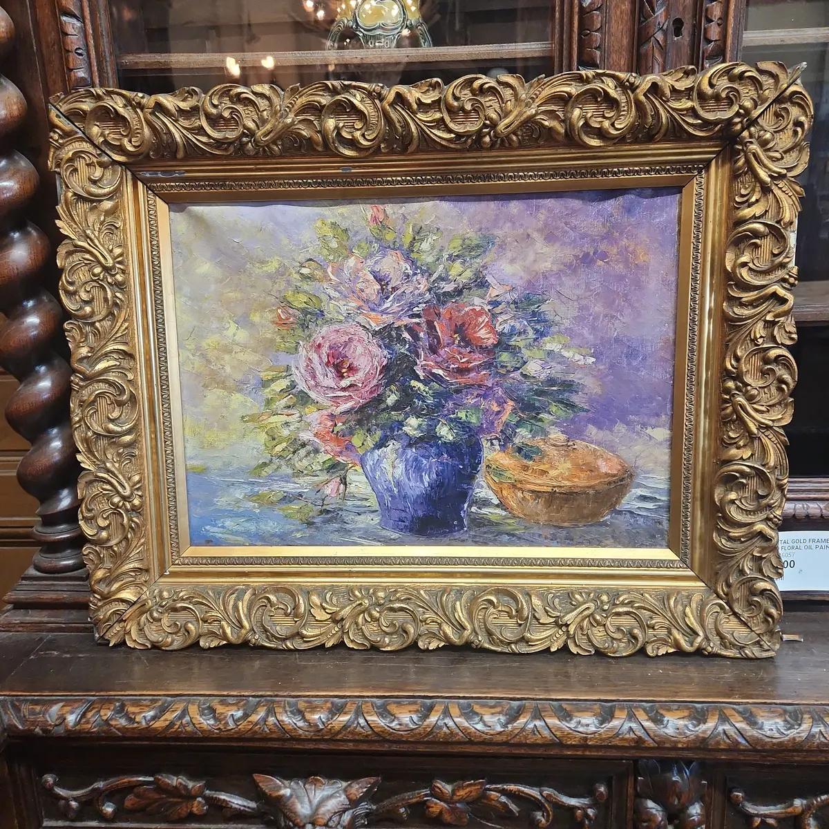 Horizontal Gold Framed Impasto Floral Oil Painting 1