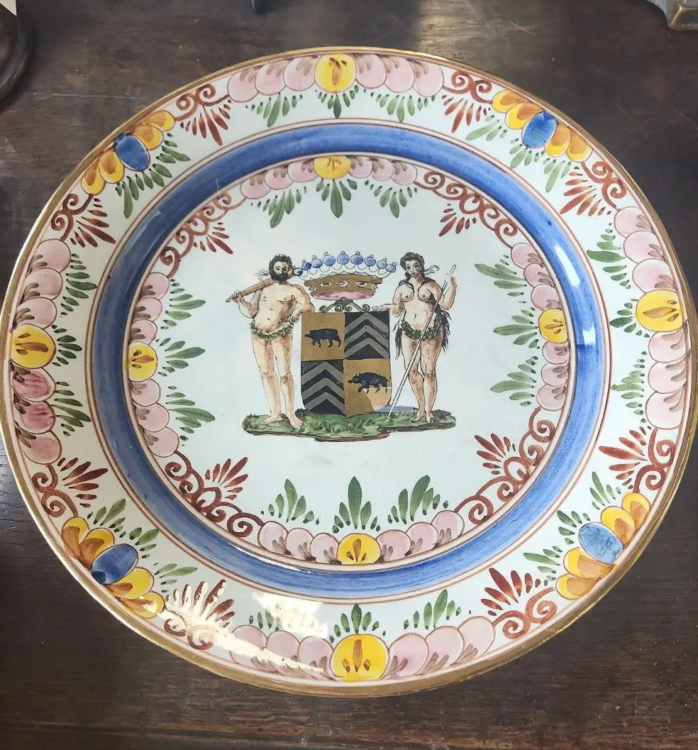 Large Faience Charger With Crest And Luster Trim 1