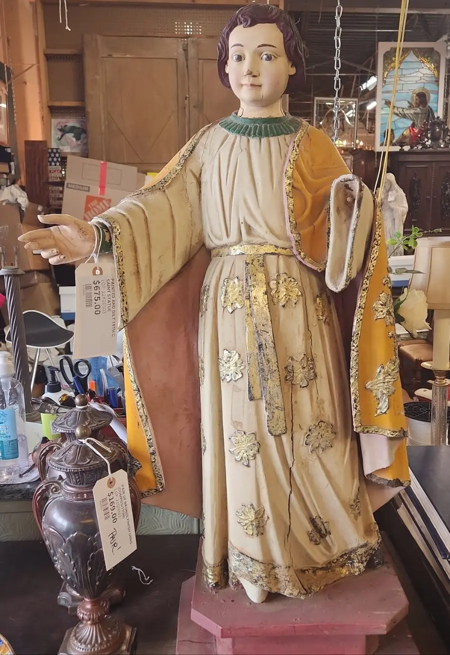 Painted And Gilt 19Th C. Saint Statue 1