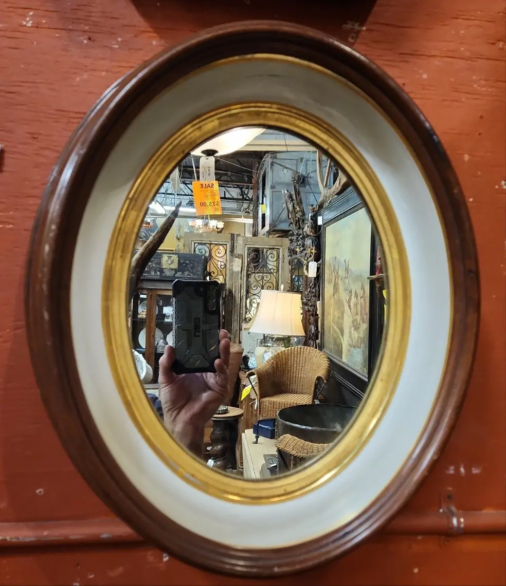 Small Walnut Oval Mirror With White Border 1