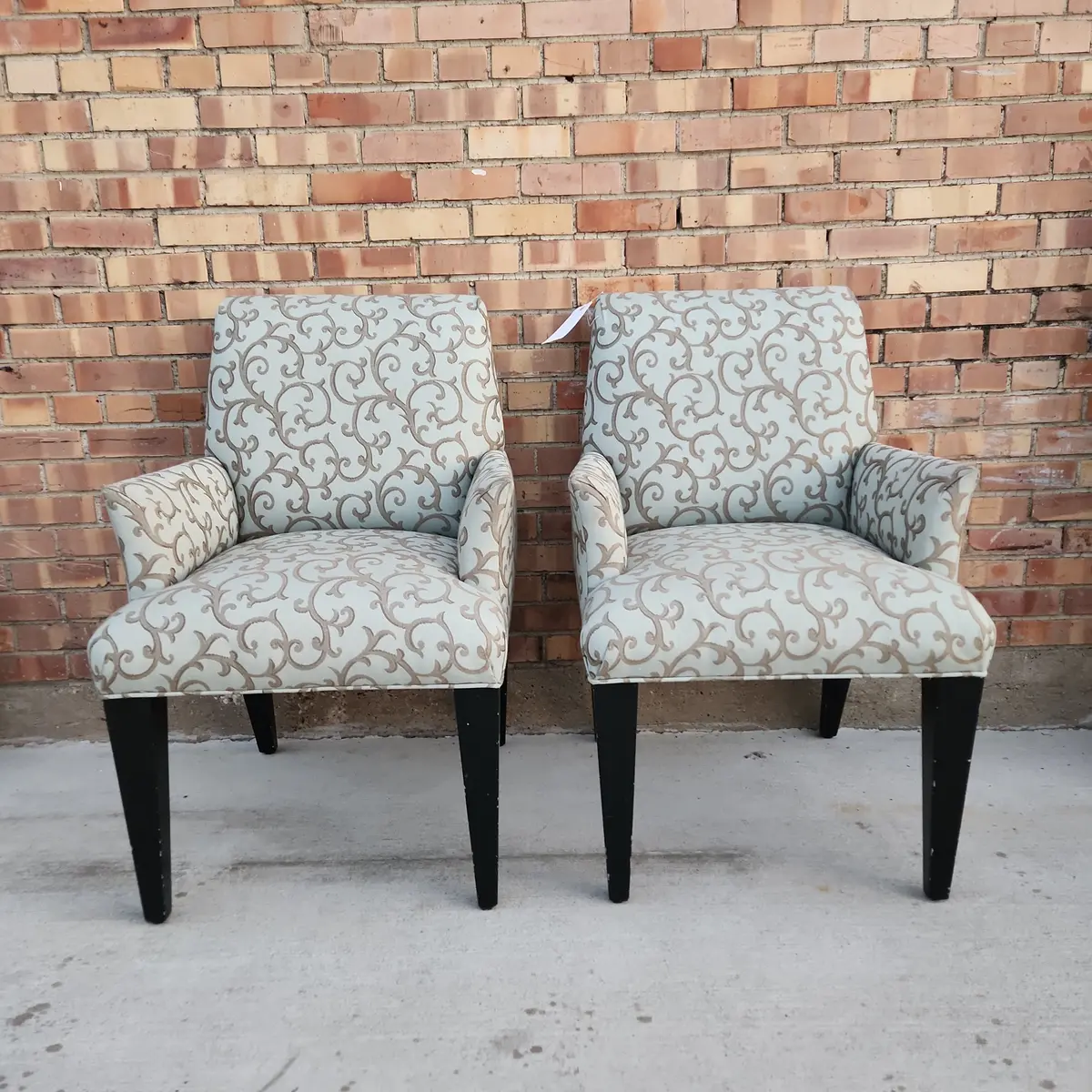 Pair Of Modern Sage And Gold Chairs As Found 1
