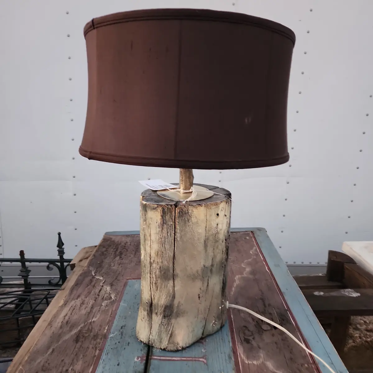 Gold Wood Lamp With Brown Shade 1