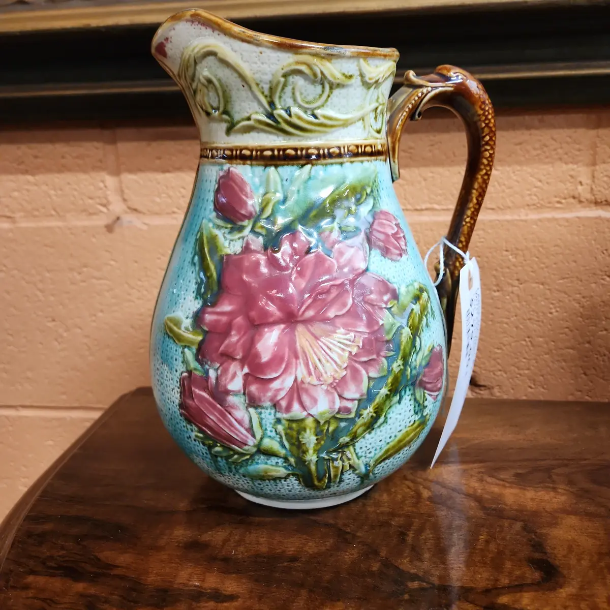 Large Majolica Pitcher With Flowers 1