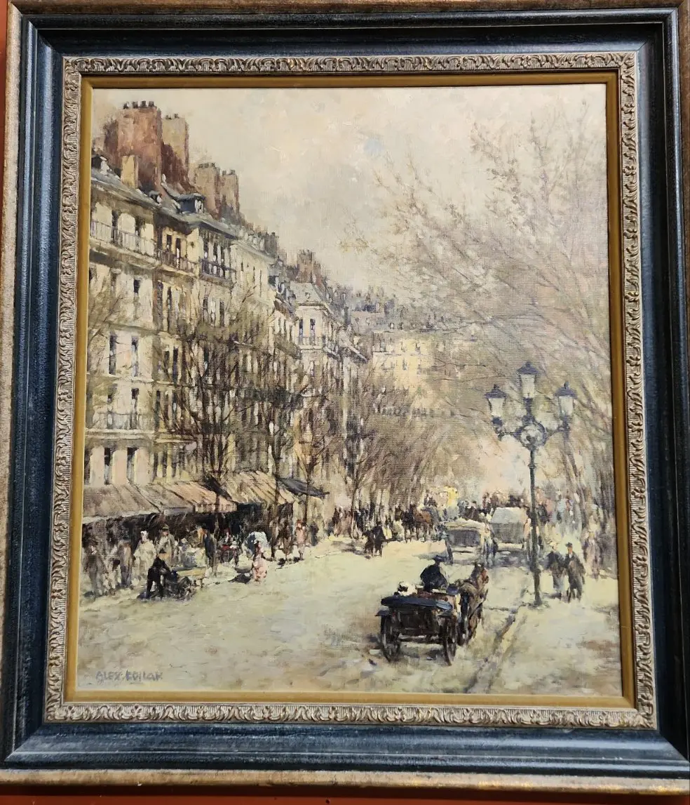 Large Impressionist Street Scene Oil Painting Signed Alex Fodlak 1
