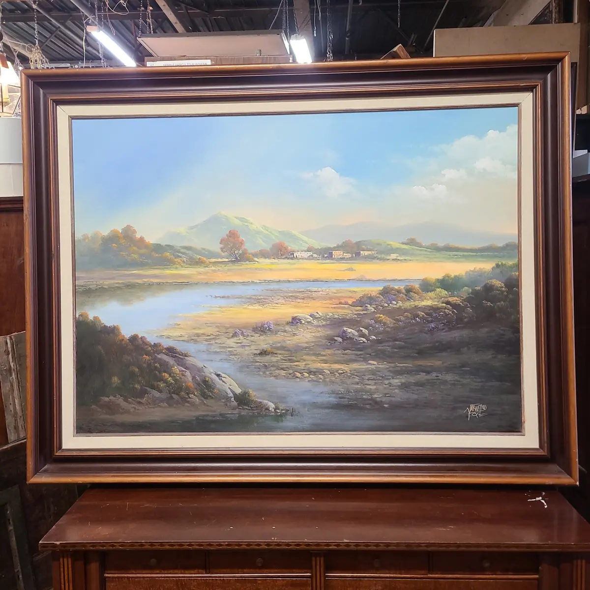 Large Landscape Oil Painting With Mountains And A River By Jerry Arnell 1