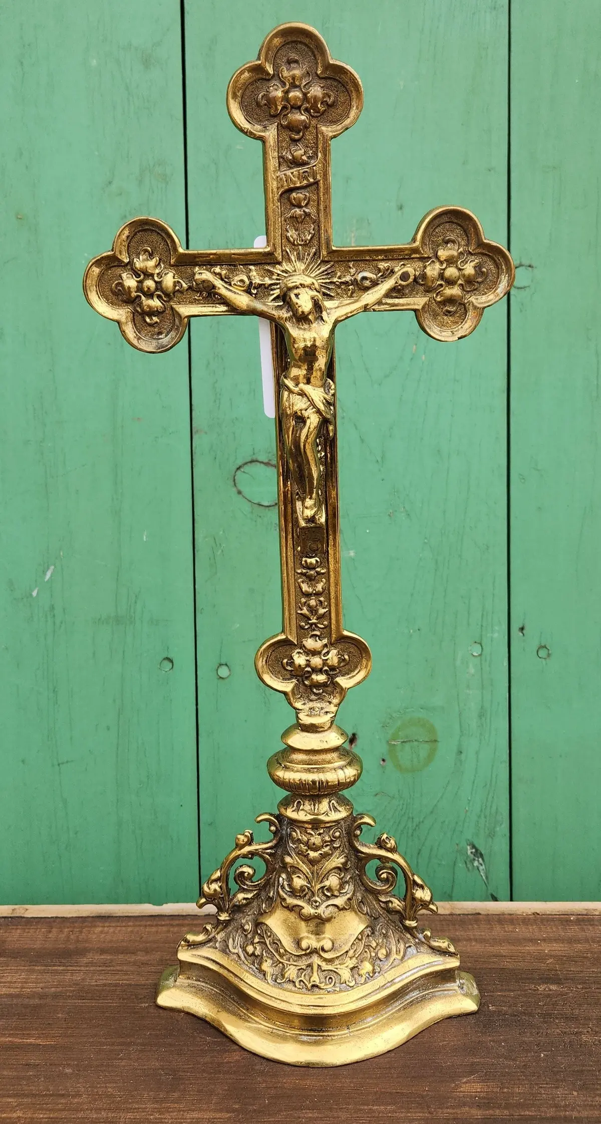 Medium Brass Ornate Standing Crucfix 1