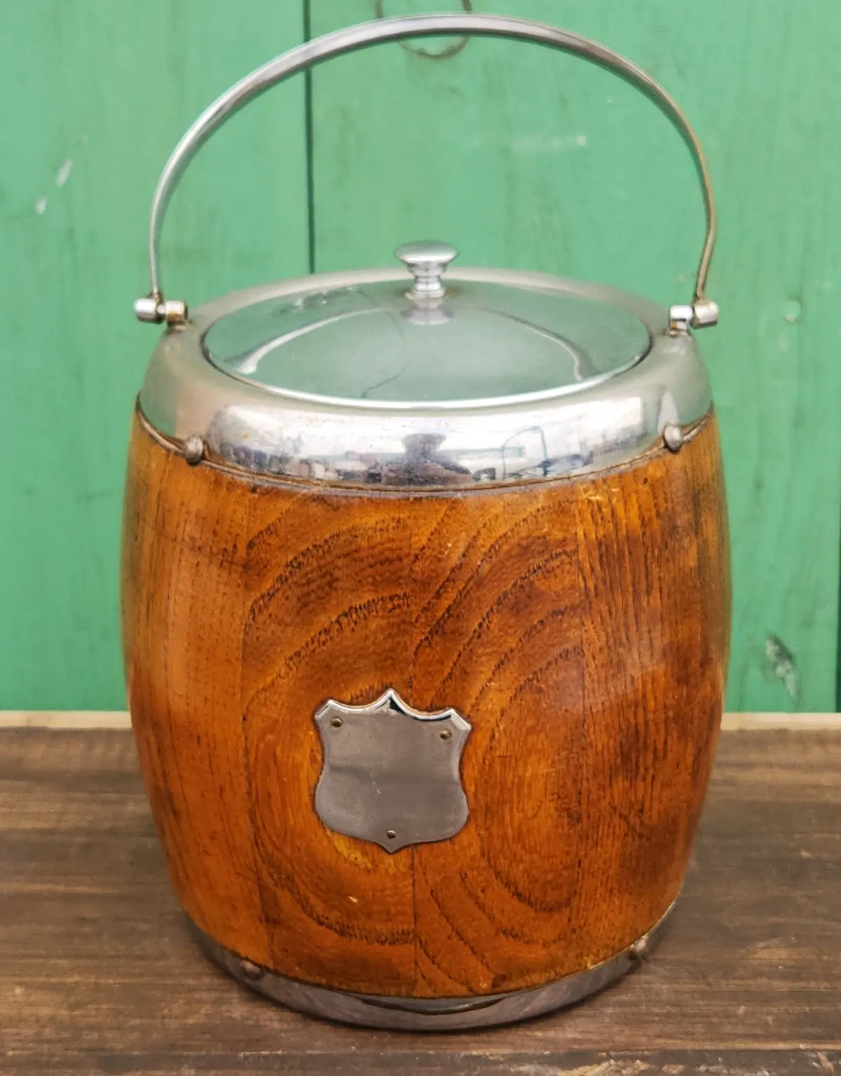 Oak And Chrome Biscuit Barrel 1