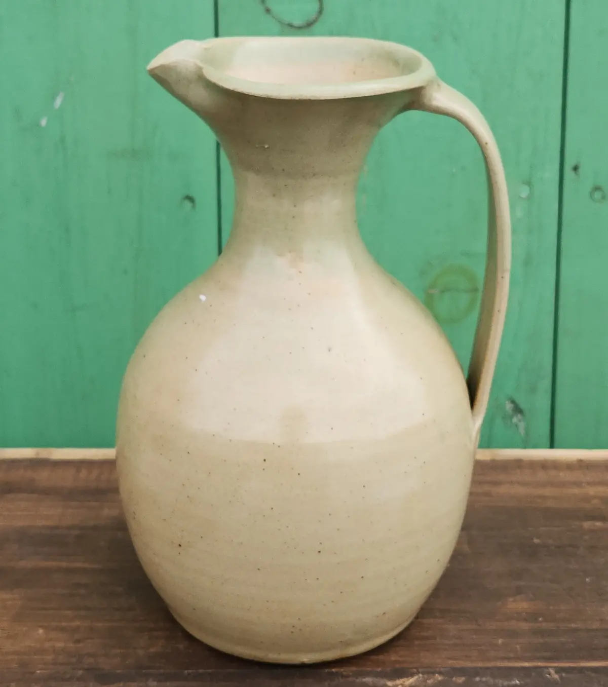 Large Pale Green Glaze Hand Thrown Pottery Pitcher 1