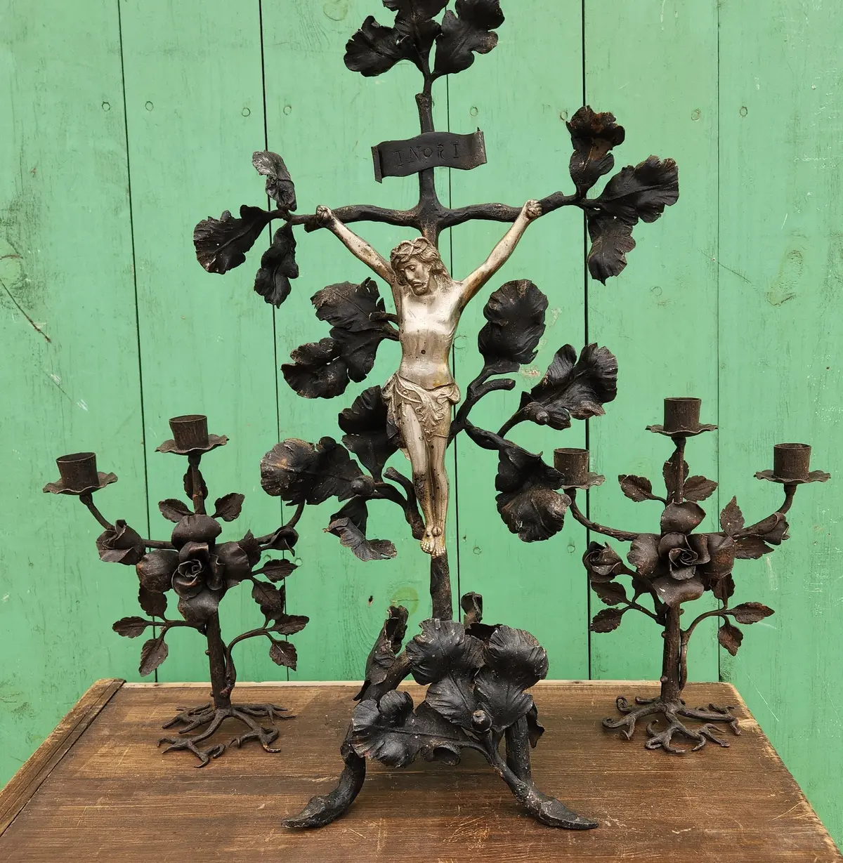 Hand Wrought Iron Foliate Design Crucifix Only! 1