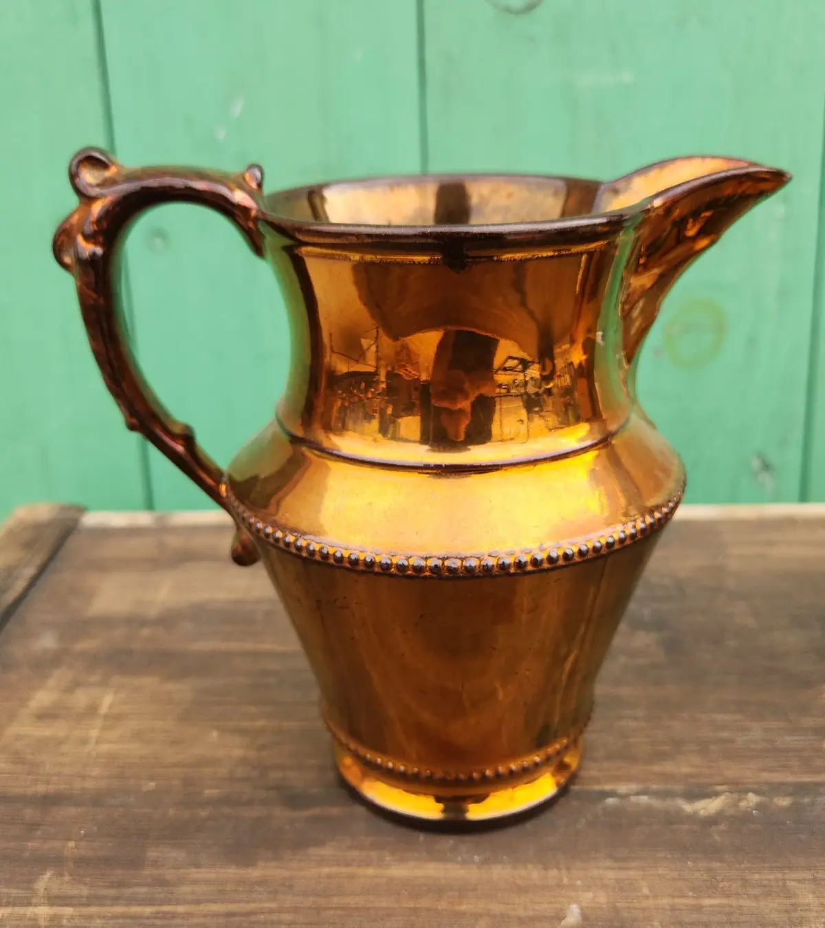Copper Luster Taper Base Pitcher With Beaded Edges 1