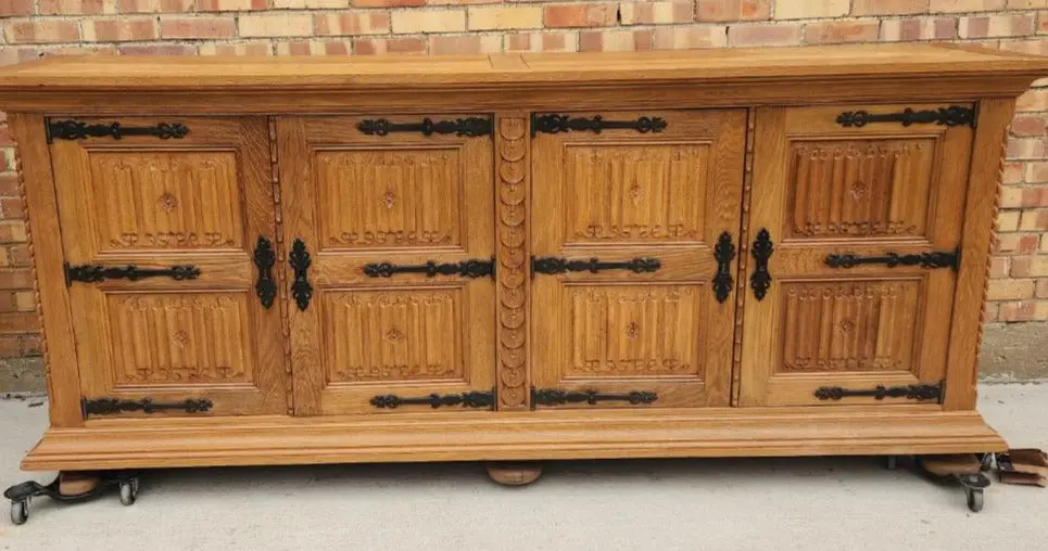 Oak Side Board With Linen Fold And Iron Hinges 1
