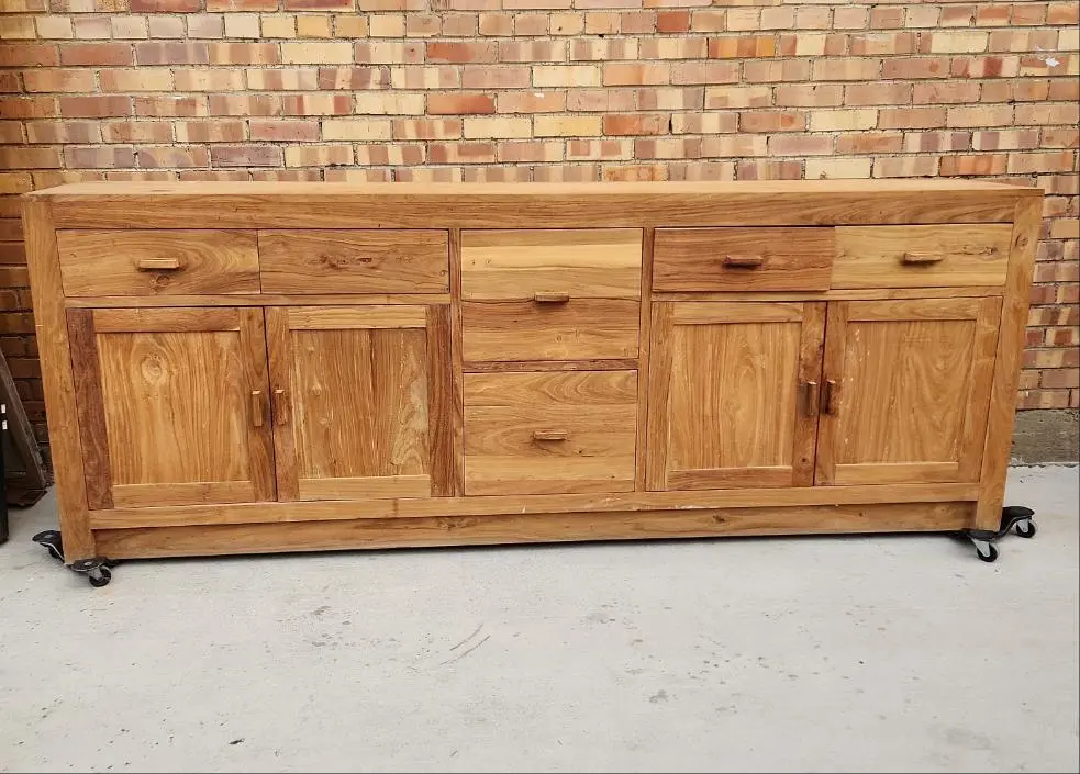 Long Modern Raw Oak Sideboard With Exotic Hardwood 1