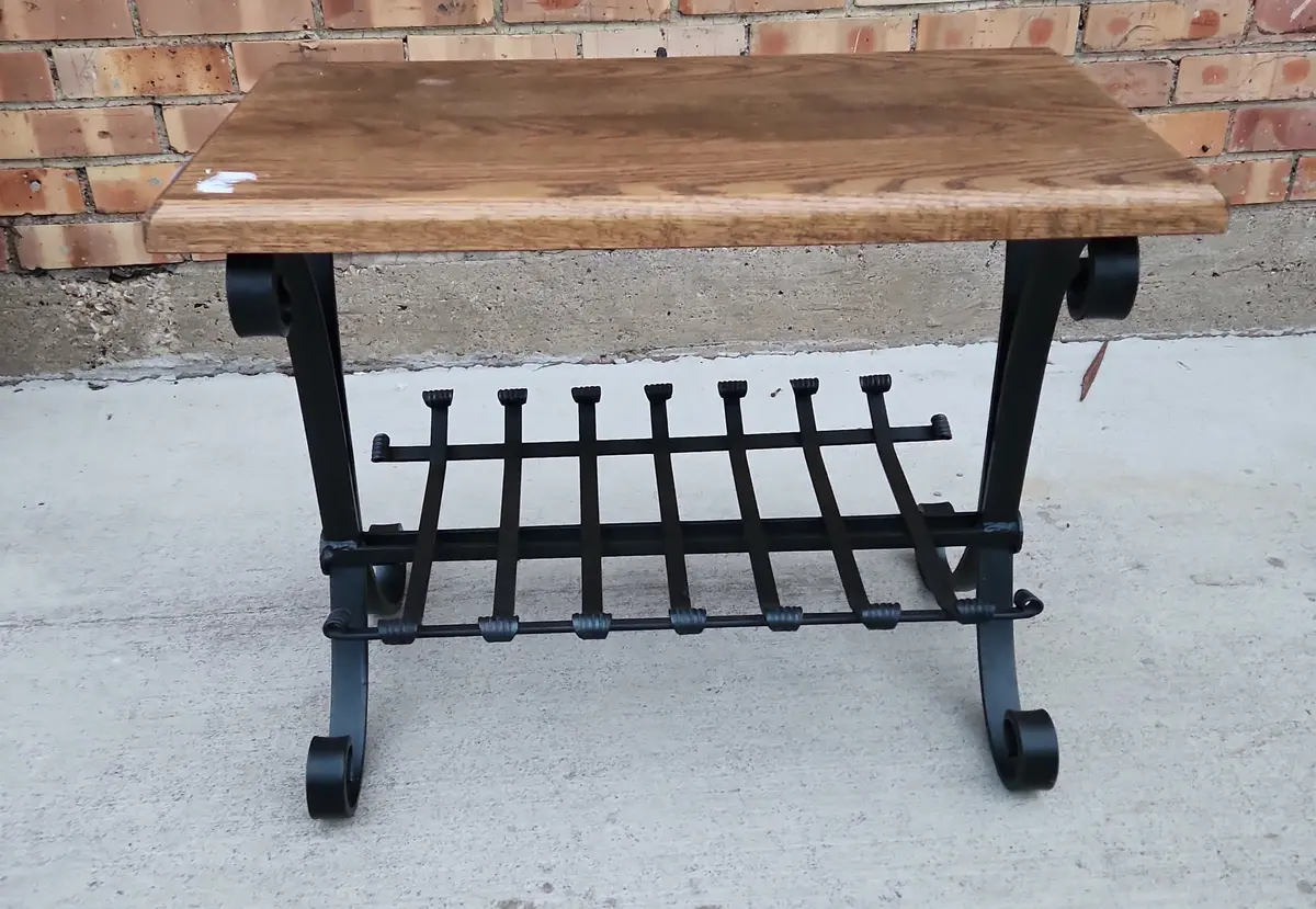 Large Iron And Oak Side Table 1