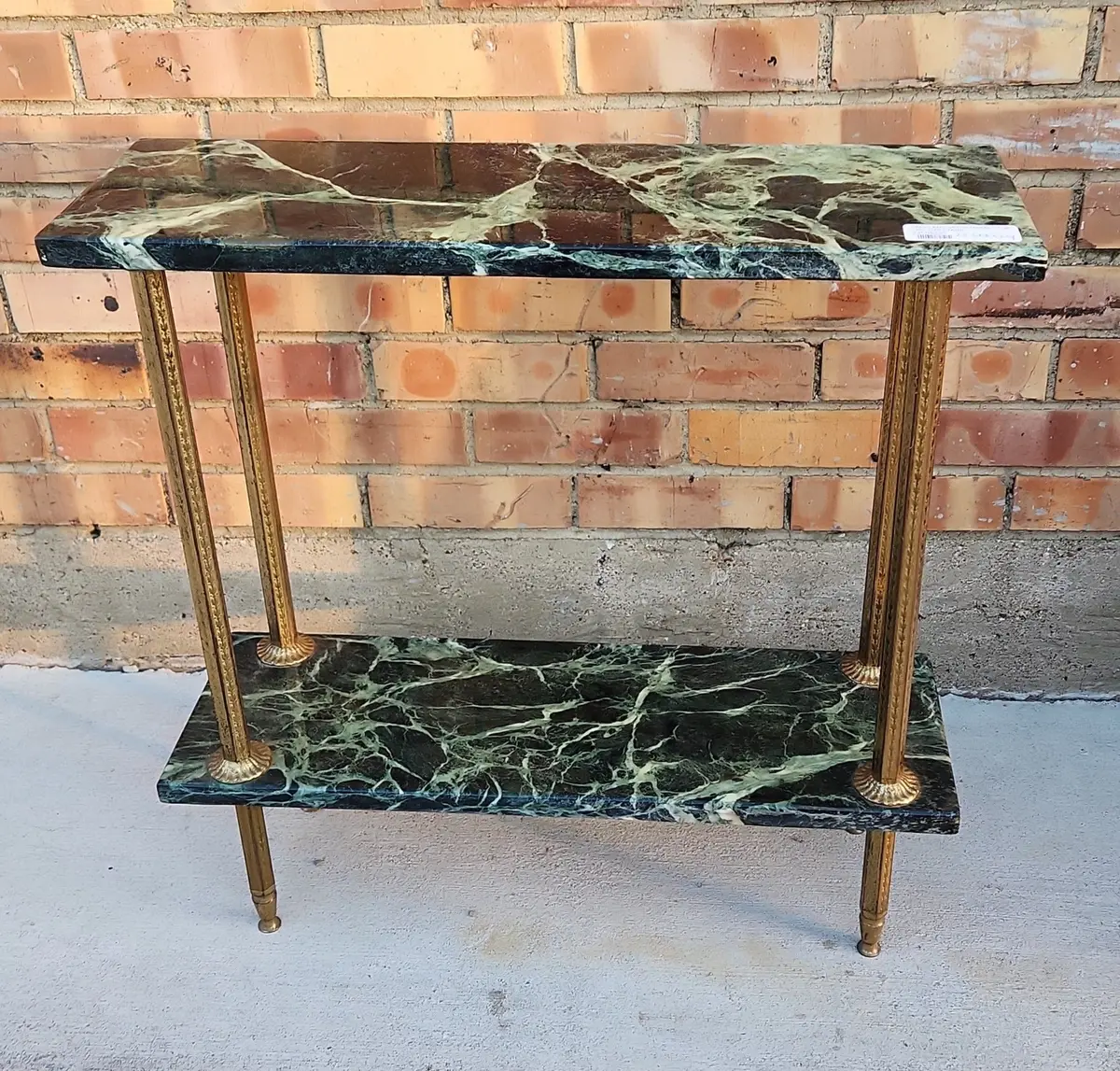Brass And Green Marble Top Two Tier Stand 1