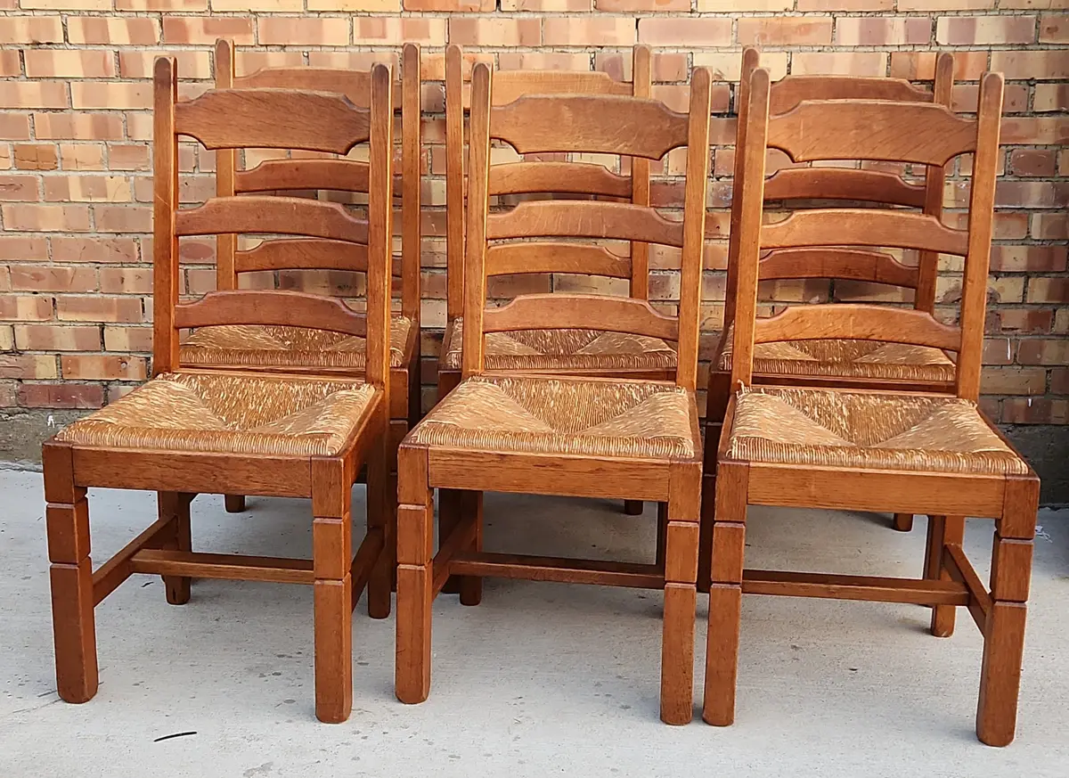 Set Of 6 Oak Rush Ladder Back Chairs 1