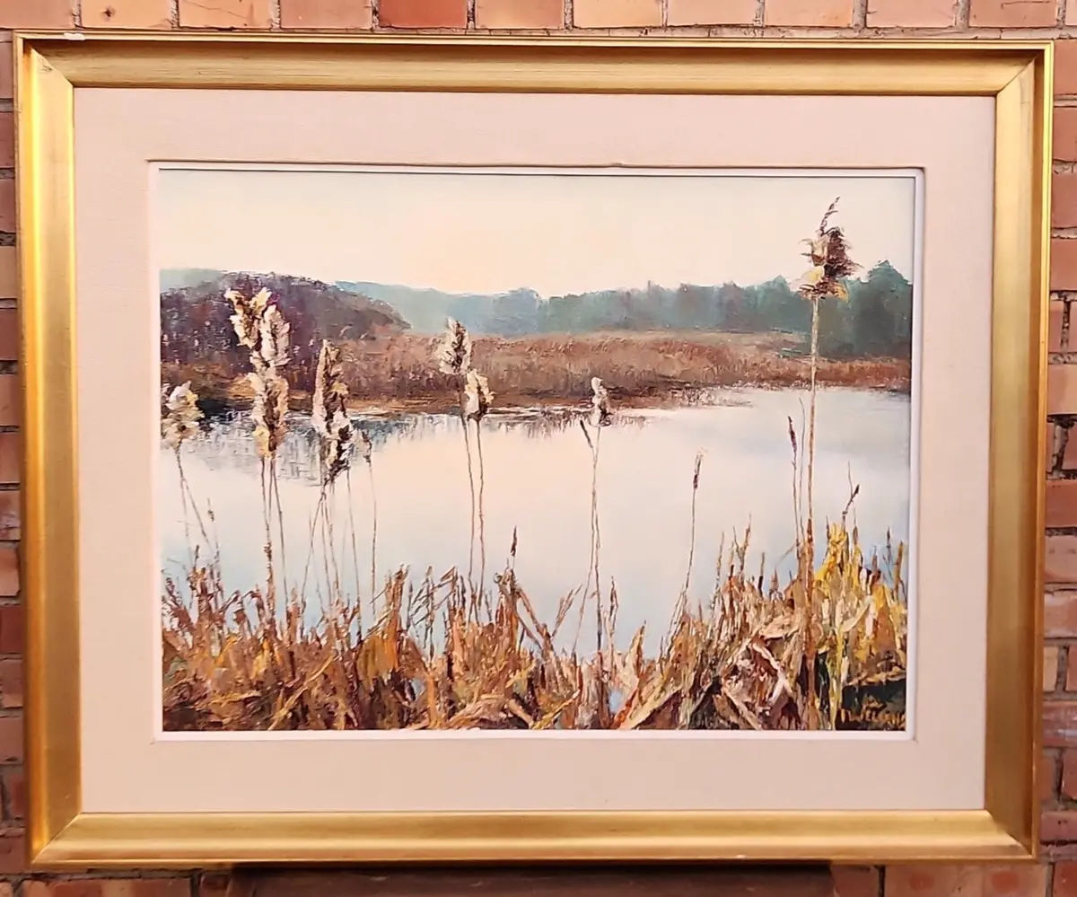 Marshy Lake Oil Painting On Canvas Gold Frameq 1